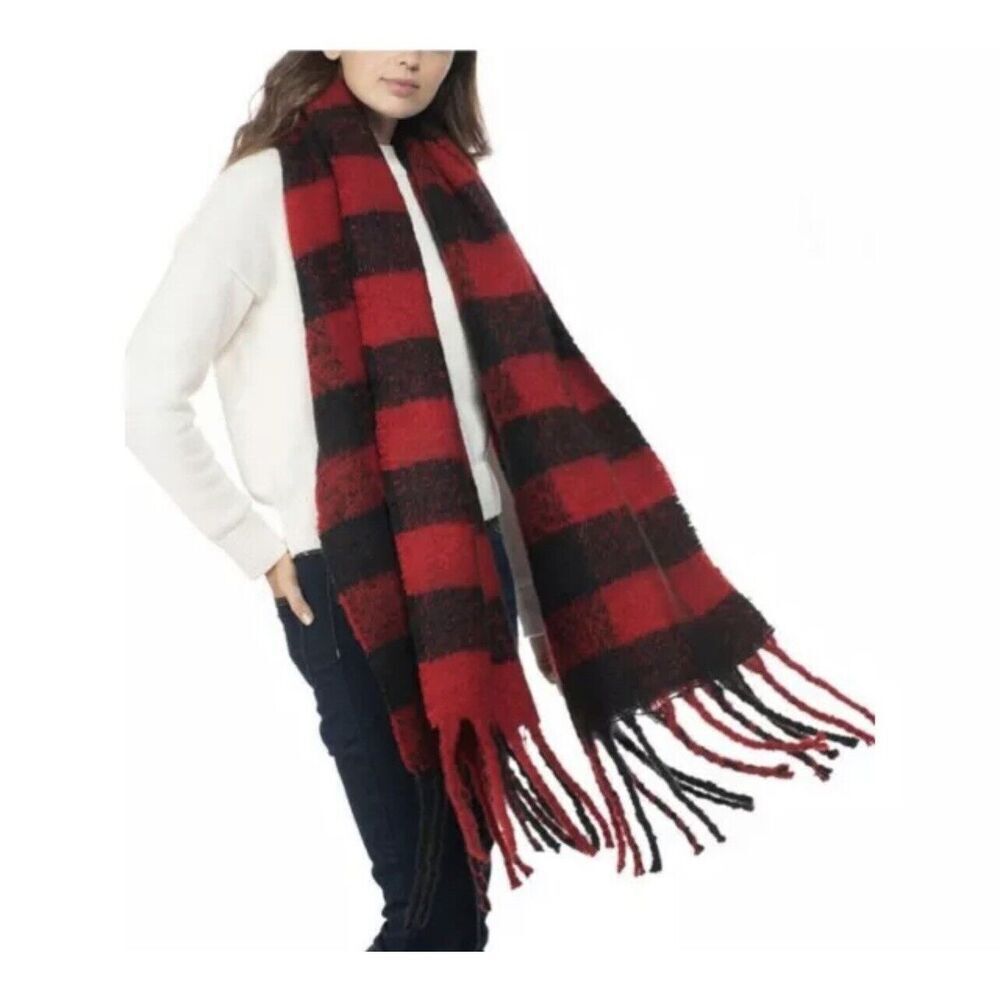 NEW INC International Concepts Buffalo Check Blanket Scarf OS One Size Plaid Red
